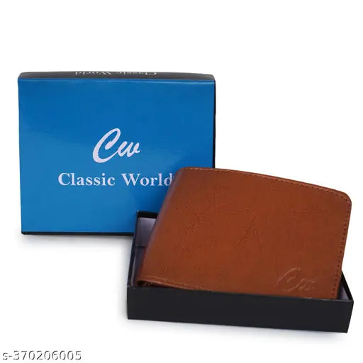 Brown faux leather bi-fold wallet, classic world New Fancy design, perfect for men's everyday essentials