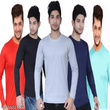 Nylon long-sleeve men's t-shirts (M, L, XL), pack of 5 in solid colors - Indian daily wear, comfortable & soft