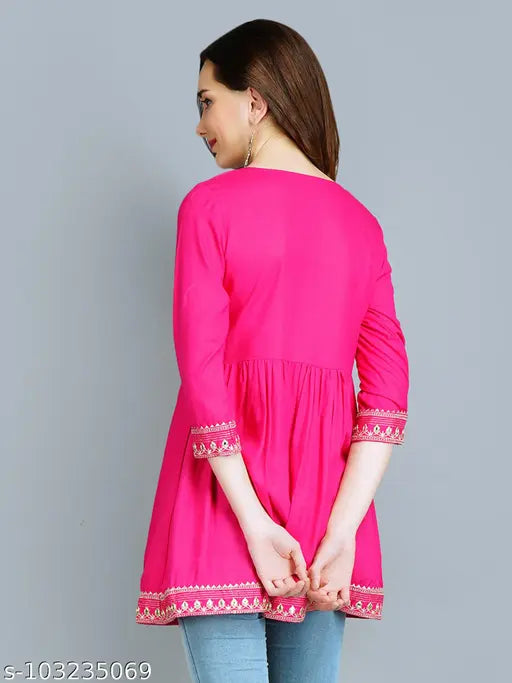 Rayon embroidered long-sleeve top for women, festive wear, Indian embroidery on display