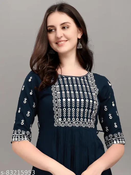 Rayon embroidered zallar work kurta in classic colors, suitable for casual or party wear with relaxed fit and regular machine wash