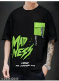 Black cotton three-quarter sleeve men's printed t-shirt, stylish fashion apparel from Avejo