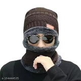 Comfortable wool men's capneck set (pack of two), soft and warm with fur lining, self-design pattern, onesize