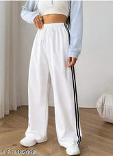 White cotton blend Tamina Women's striped jogger, featuring two pockets and elastic waistband, comfortable sleepwear from India