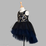navy blue embellished net sleeveless girls party wear dress for kids from India