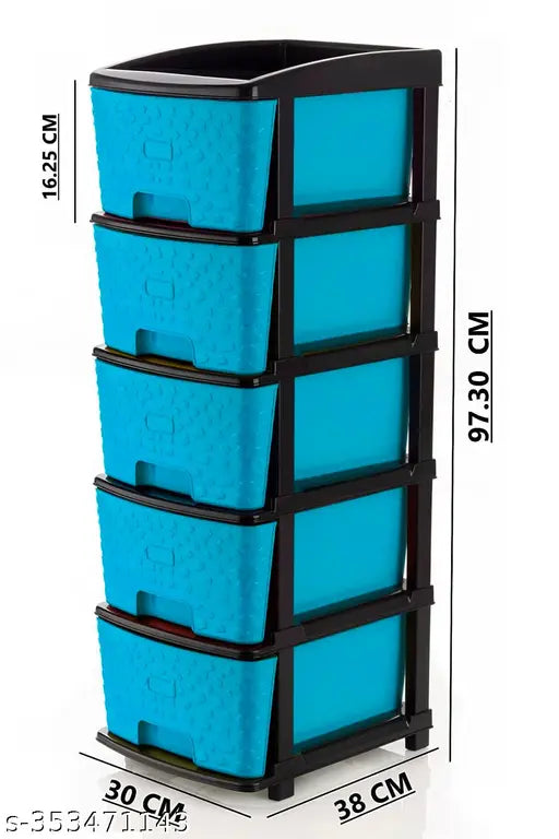 Stone blue 5xL drawer organizer system for home & office, plastic storage solution on desk