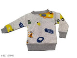 Cotton blend new born baby sweater and winter wear with front open, printed net design for chilly seasons