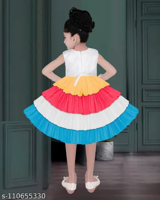 Sleeveless colorblocked net party dress for girls aged 6-3 years, Indian origin
