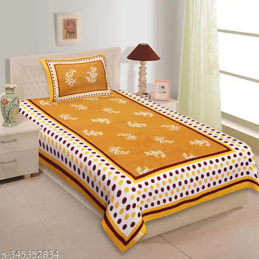 Attractive cotton botanical-print single bedsheets combo pack (2 sets with 2 pillow covers), ideal for summer home decor