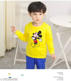 Yellow and red combo kids cotton blend sweatshirt with full sleeves, printed pattern, round neck, and hoodie design