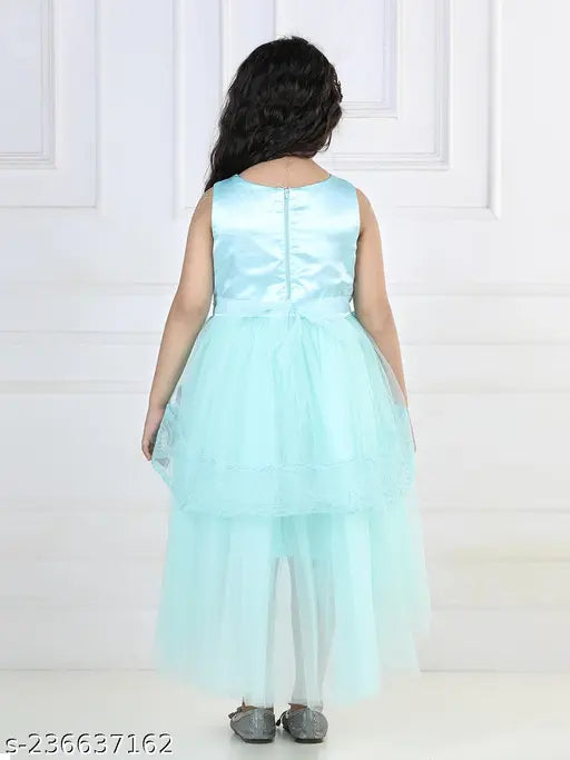 Sky blue net hi-low girls party dress with toy balloon motif, size 1-2 years