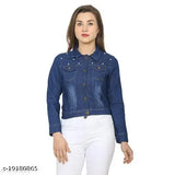 Denim long-sleeved waistcoat for women, trendy sensational jacket, solid color design from India