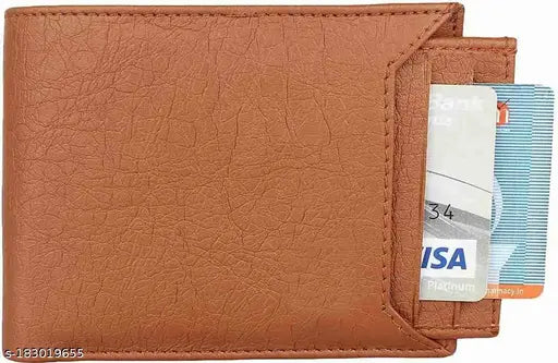 Tan rust faux leather men's ATM wallet with 2 compartments, solid pattern, free size (12cm x 9cm), stylish design by Sg enterprises