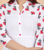 Elegant Viscose Rayon Casual Wear Gown, printed anarkali kurti for women, three-quarter sleeves, solid print, S-XXXL sizes. Indian-inspired fashion on display