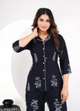 Rayon night suit for women, printed with intricate design, three-quarter sleeves pyjamas set in size S/M/L/XL/XXL, made in India
