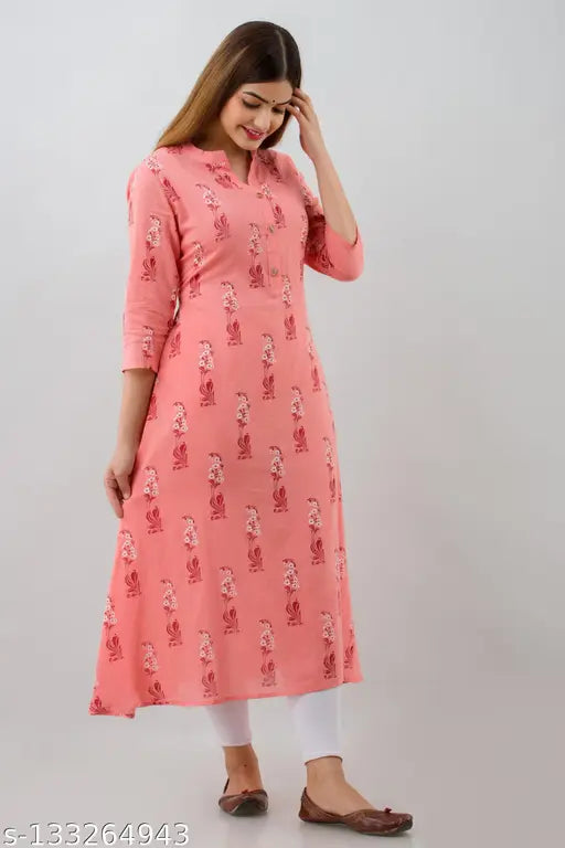 Printed Rayon Anarkali Kurti for Women & Girls, three-quarter sleeves, vibrant Indian ethnic wear