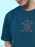 Blue cotton round t-shirt for men, printed with "difference of opinion" design. Oversized fit, short sleeves, available in sizes S, M, XL. Style with denim. Made in India