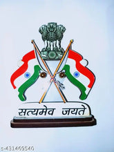 Indian National Flag with Satyamev Jayate Symbol, metal-stand car dashboard decoration for patriotic car art