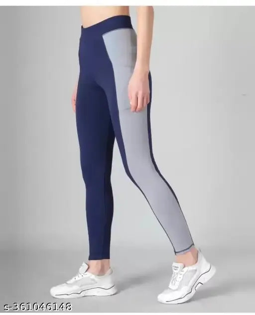 Stretchable striped Lycra jeggings for women's gym wear, solid net pattern, 37-inch ankle length, free size 28-40 inch