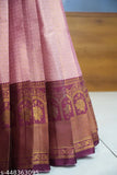 Golden Litchi Silk semi-stitched South Indian Festival saree with embroidered dupatta, featuring jacquard patterns and tussles