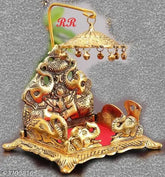Handcrafted Oxide Metal Krishna Sihasan Elephant Design Laddu Gopal Singhasan for religious puja, 14cmx11cmx18cm - intricate Indian artifact for home temple or office decor
