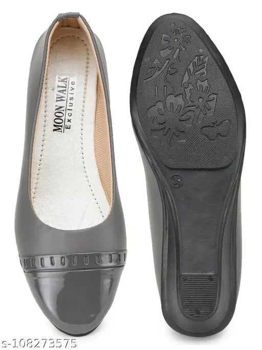 Grey synthetic ballerinas, closed-back design for women's dancewear, made in India (IND sizing: 4, 5, 6, 7, 8)