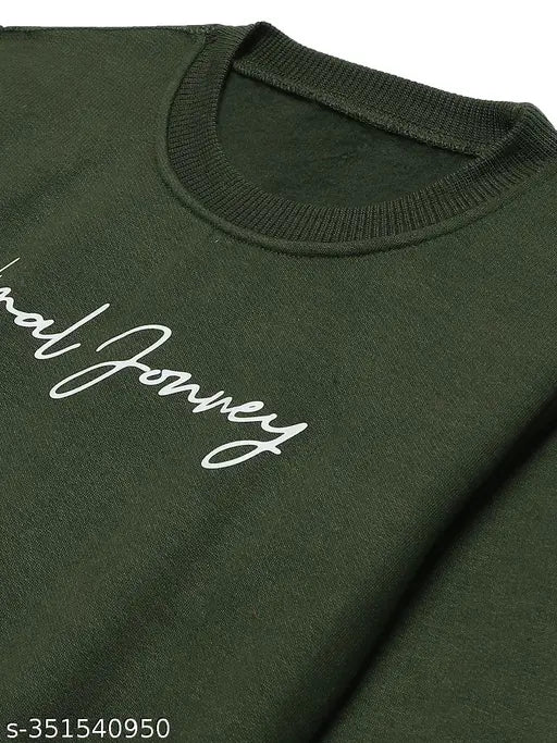 Olive printed cotton fleece sweatshirt for girls, long sleeves and round neck design in vibrant pattern