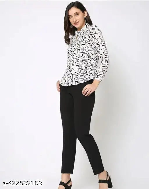 Black lycra blend high-rise straight fit trousers for women, formal or casual occasion, India origin