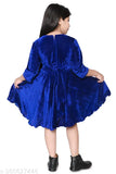 Velvet frock for girls, solid design, three-quarter sleeves, Indian made kids dress