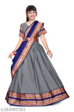 South Indian Princess Stylus Bridal Lehenga Choli for Girls in Art Silk, Floral and Zari Prints - Solid top with Three-Quarter Sleeves, Unstitched for custom sizing from 11-12 Years to Free Size