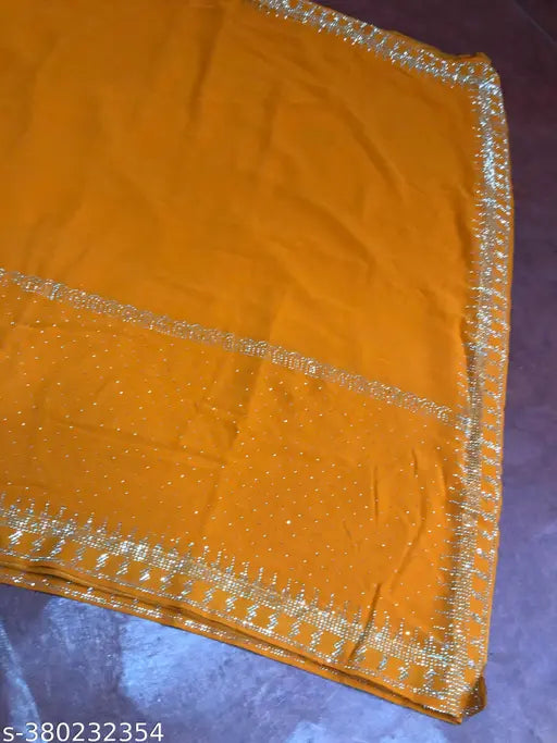 JUCEE Fashion Georgette-Chiffon Swarovski Diamond work saree with free size fit for parties and festive wear