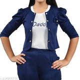 Navy blue cotton blend girls' palazzo set with printed t-shirt and jacket, 3-quarter sleeves - 89 years to 12-13 years