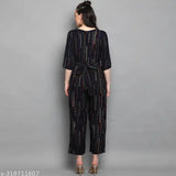Blue rayon boat neck jumpsuit, printed net pattern for women's S-XXXL sizes, Indian origin