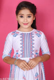 White rayon kurti plazzo set for kids, three-quarter sleeves, printed net pattern on display, sizes 18-24 months to 14-15 years, India origin
