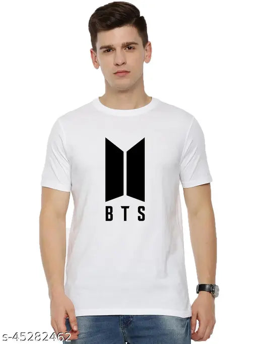 Organic Chics BTS printed white men's cotton t-shirt with short sleeves, graphic print for gym style