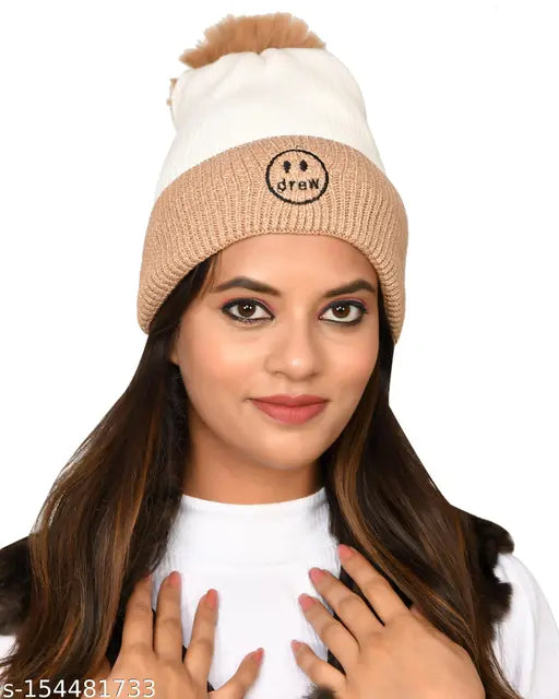 Woolen beanie cap (SoSh Fancy) - warm, soft, self-design, import from India