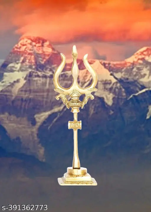 Gold brass Trishul & Damru set for Pooja Room, intricate Lord Shiva symbol, height 55 inches