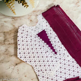 Designer women's cotton blend kurti set with dupatta and trousers, embroidered net, pack of 3 (Sizes: XXS - XXXL)