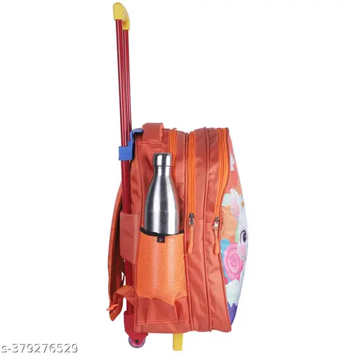 Orange waterproof polyester school trolley bag, 18 inch, 40 L. Durable kids' backpack for travel and school. Ideal for toddlers aged 2-8
