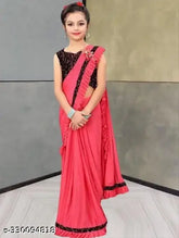 Lycra saree for baby girl, solid silk festival and wedding wear, beautiful Indian traditional outfit for various ages