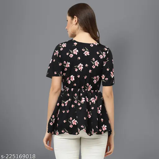 Indian-made crepe print tunics, three-quarter sleeves for women's regular sizes