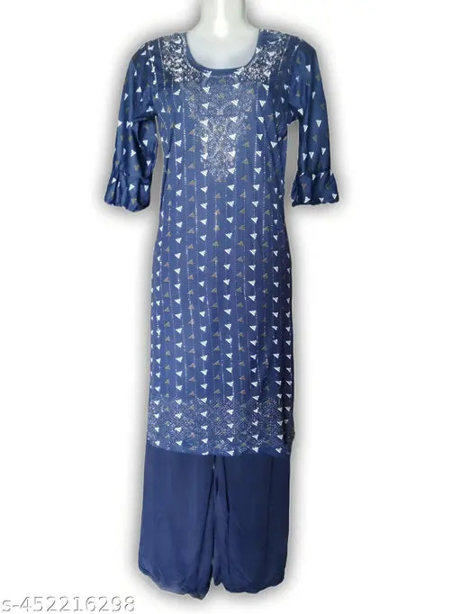 Lycra kurti palazzo and printed net dupatta, single set for women in XL size, made in India
