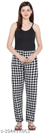 Cotton checkered women's maxi pajama (S,M,L,XL,XXL), India-made for comfortable sleepwear elegance