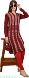 Attractive women's printed woolen A-line kurta, long sleeves, intricate embroidered pattern. L size (bust 40 in), luxury wool fabric, versatile wardrobe staple, Indian-made design details