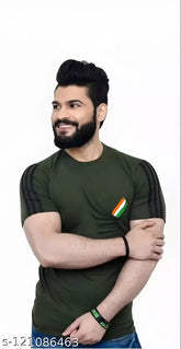 Indian Army Military Olive Green Cotton Blend Half Sleeve T-Shirt for Men/Boys - High-demand trendy attire, made from quality cotton