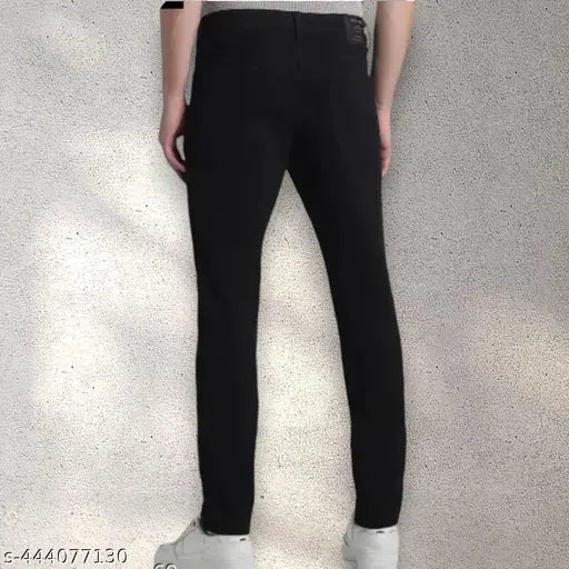 Cotton Z black teddy jeans for men, solid pattern. Men's size 28 (29/39/34), also available in sizes 30, 32, and 34. Made in India
