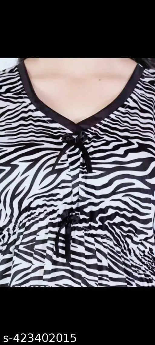 Zebra Printed Viscose Rayon Kaftan & Satin Pyjamas Set - Soft, premium quality nightwear for ultimate comfort, side pocket design, machine washable
