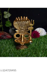 Metal Shivling with Sheshnaag, Indian handcrafted, traditional deity statue, 12cm x 12.5cm x 4.5cm