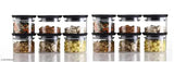 Black stackable kitchen storage container set (12 pieces, 500ml), ideal for rice, dal, atta, flour, cereals, snacks - transparent design for easy visibility and airtight seal for freshness