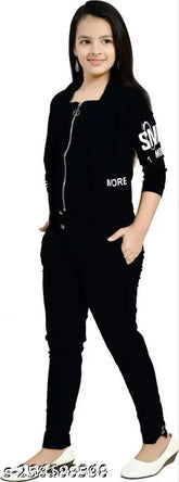 Kids girls black dress set, cotton three-quarter sleeve koti and ankle length pant for 4-5 to 15-16 years, trendy fashion for parties or casual wear