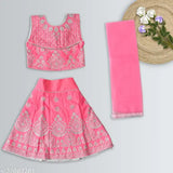 Cotton blend embroidered lehenga choli set with net dupatta, Indian ethnic wear for toddlers and kids